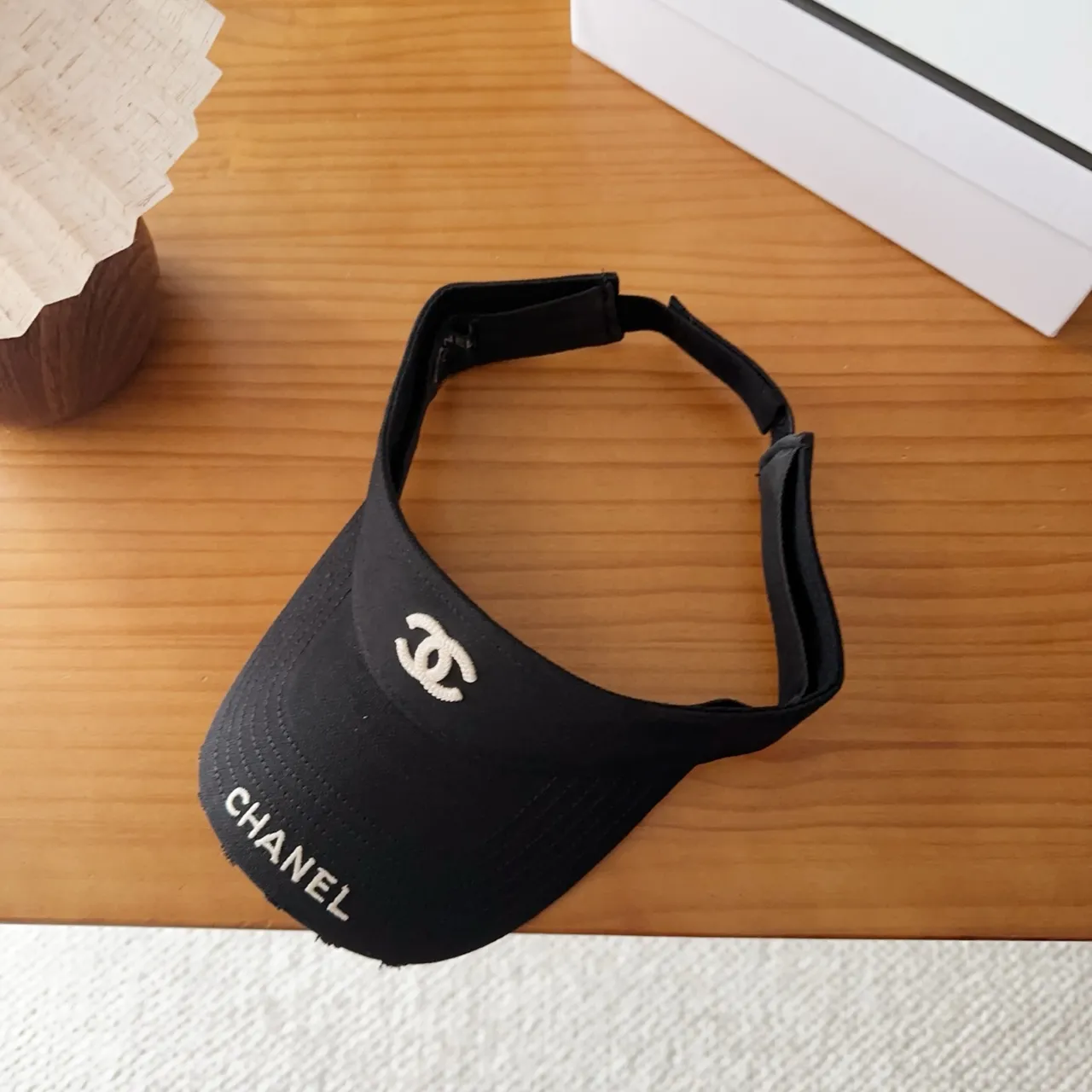 Chanel Visor Black White Embroidered Logo Silhouette Baseball Cap 6