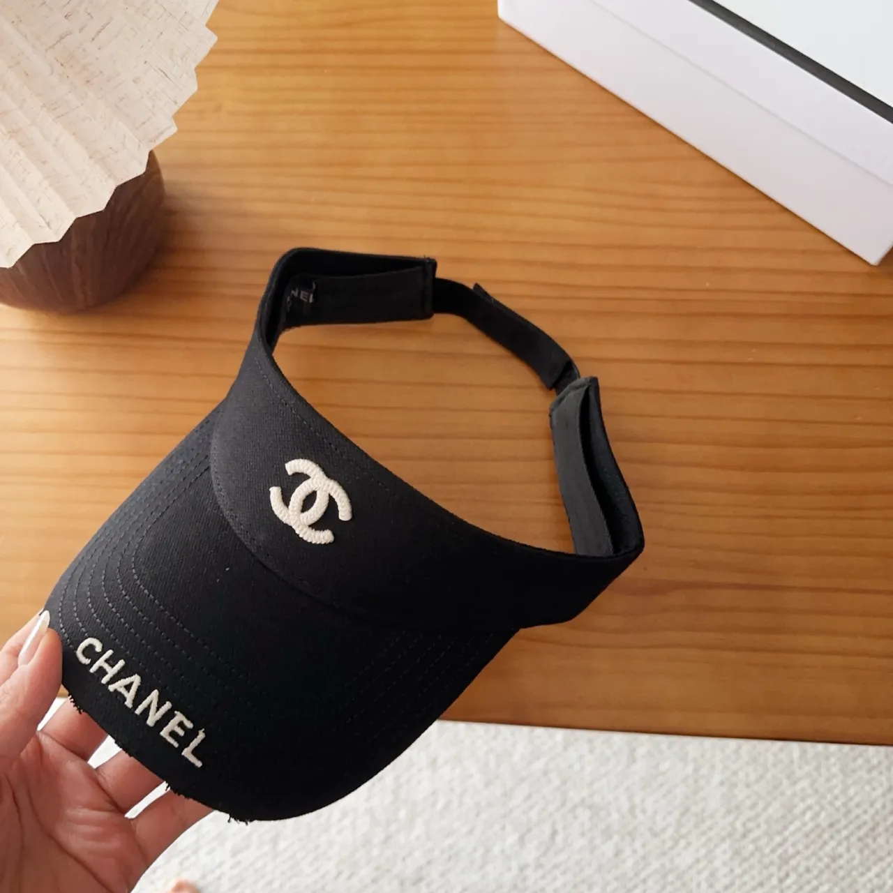 Chanel Visor Black White Embroidered Logo Silhouette Baseball Cap 7