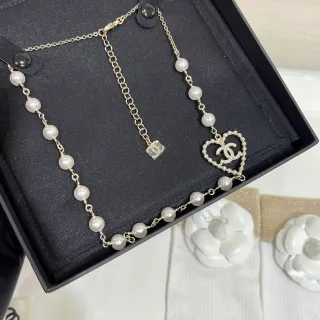 Chanel सफेद सोना मोती स्ट्रैंड चेन नेकलेस