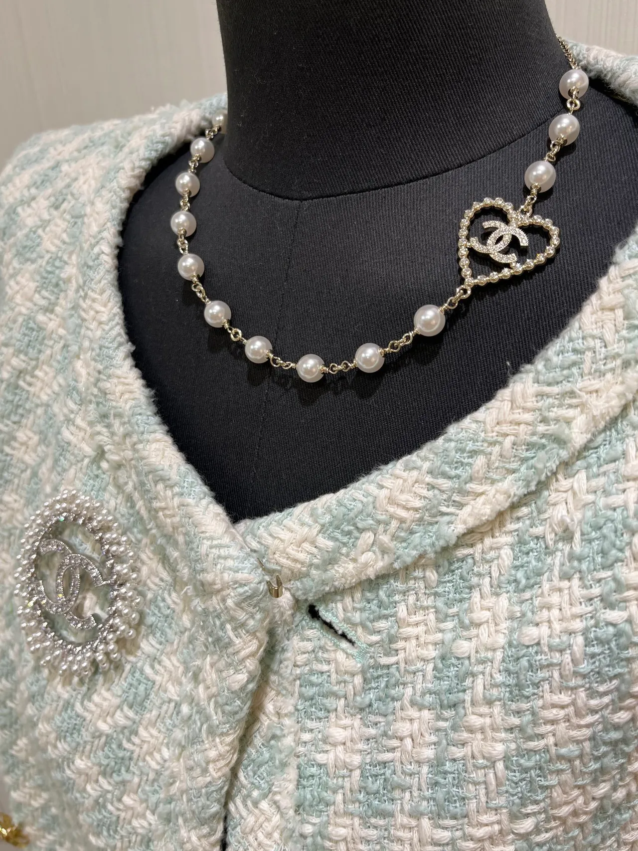Chanel White Gold Pearl Strand Chain Necklace 2