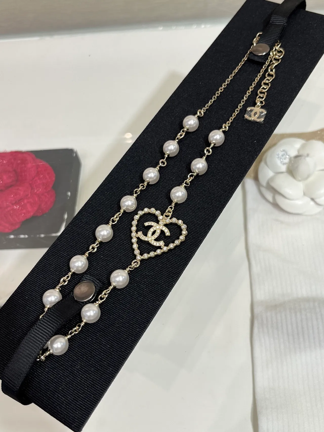 Chanel White Gold Pearl Strand Chain Necklace 4