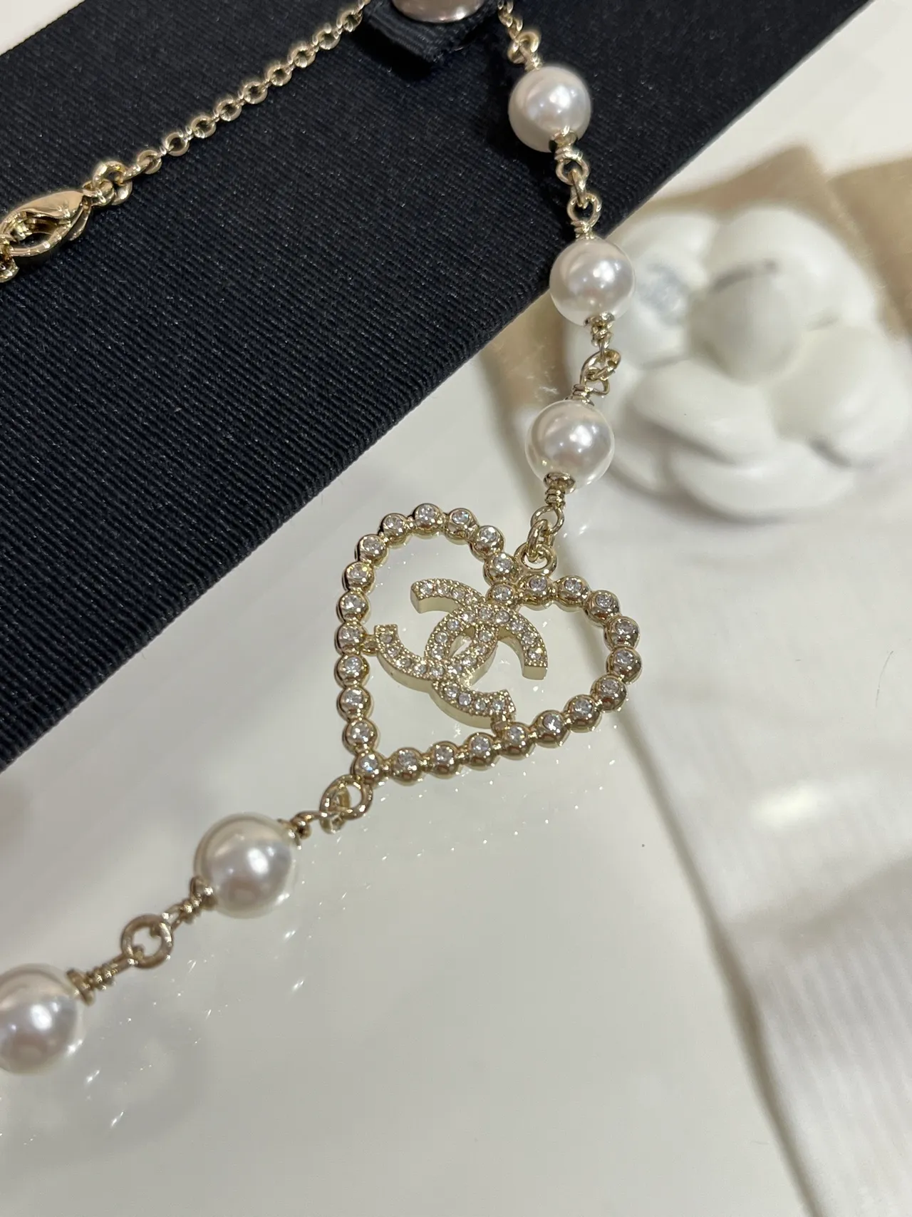 Chanel White Gold Pearl Strand Chain Necklace 7