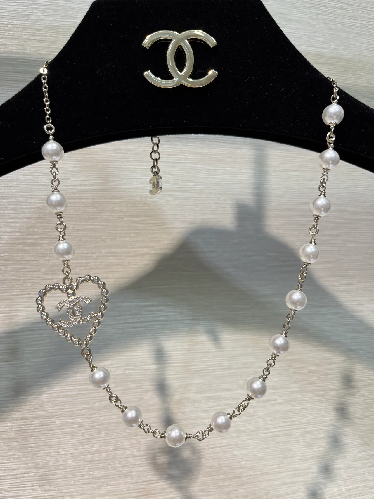 Chanel White Gold Pearl Strand Chain Necklace 9