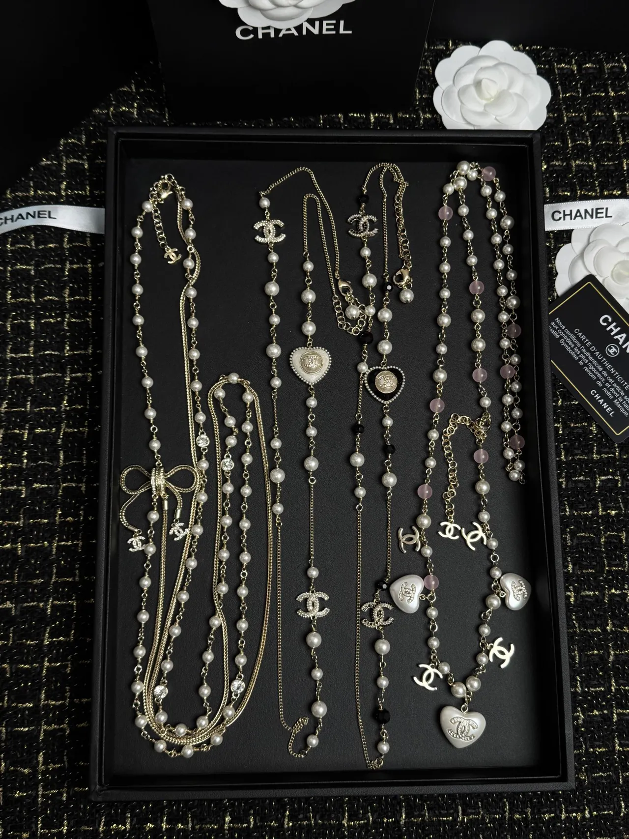 Chanel White Silver Pearl-Strand Chain-Link Necklace 8