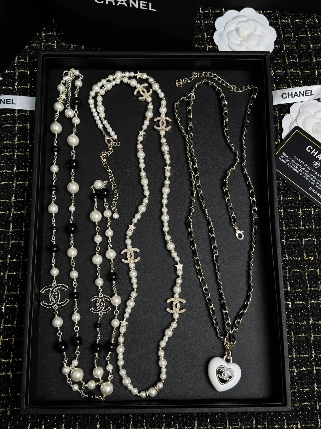 Chanel White Silver Pearl-Strand Chain-Link Necklace 9