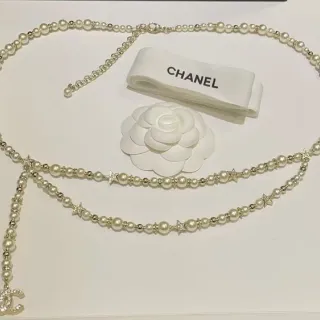 Chanel White Silver Pearl Strand Star Charms Necklace