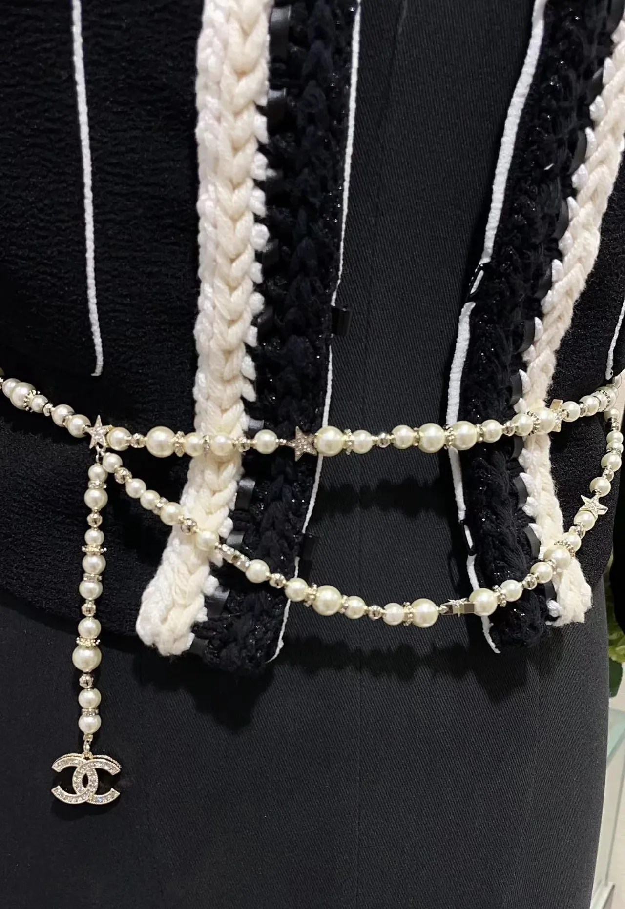 Chanel White Silver Pearl Strand Star Charms Necklace 2