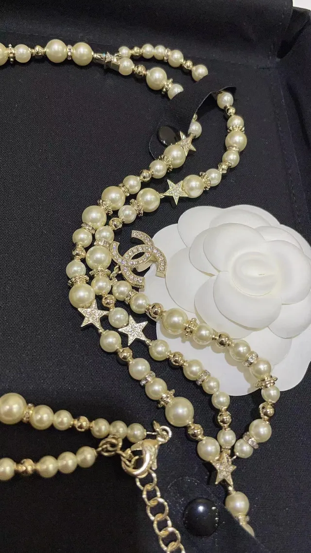 Chanel White Silver Pearl Strand Star Charms Necklace 5