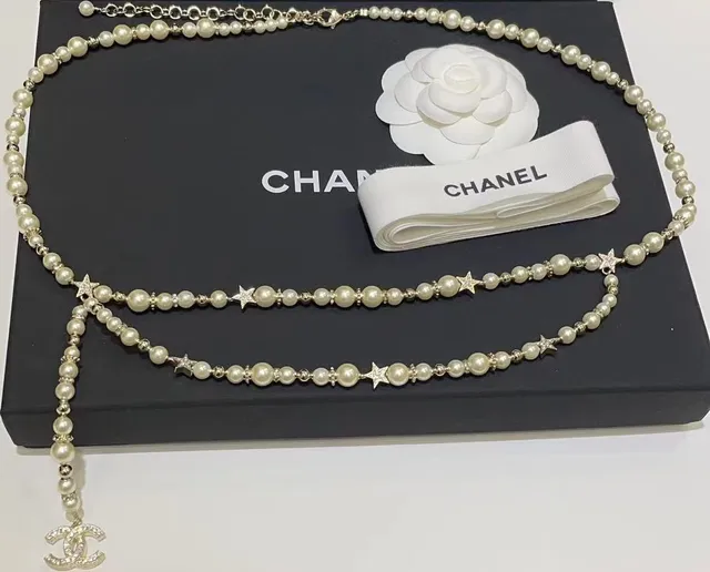 Chanel White Silver Pearl Strand Star Charms Necklace 9