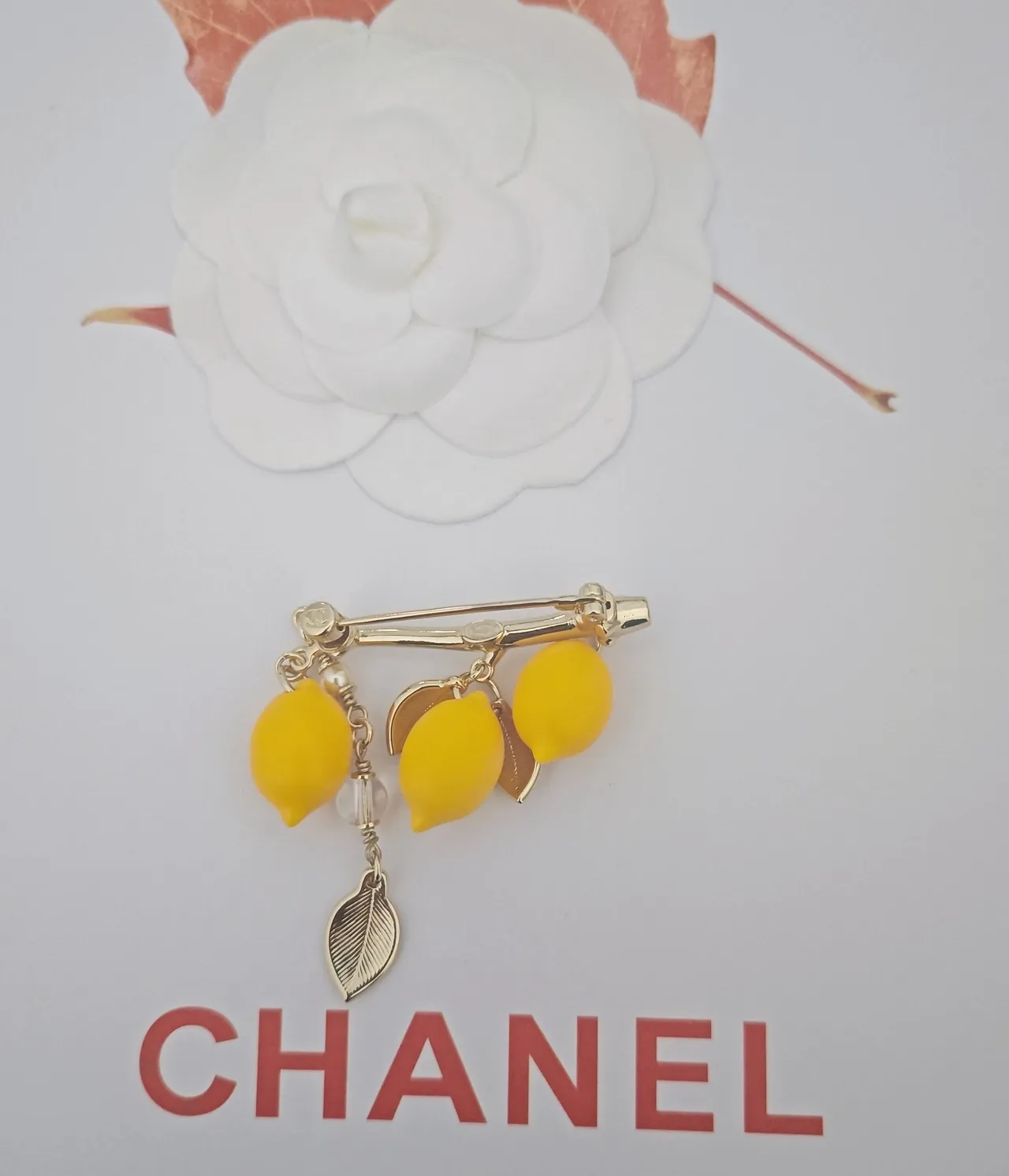 Chanel Yellow Silver Lemon-Shaped Charms Interlocking CC Logo Brooch 2