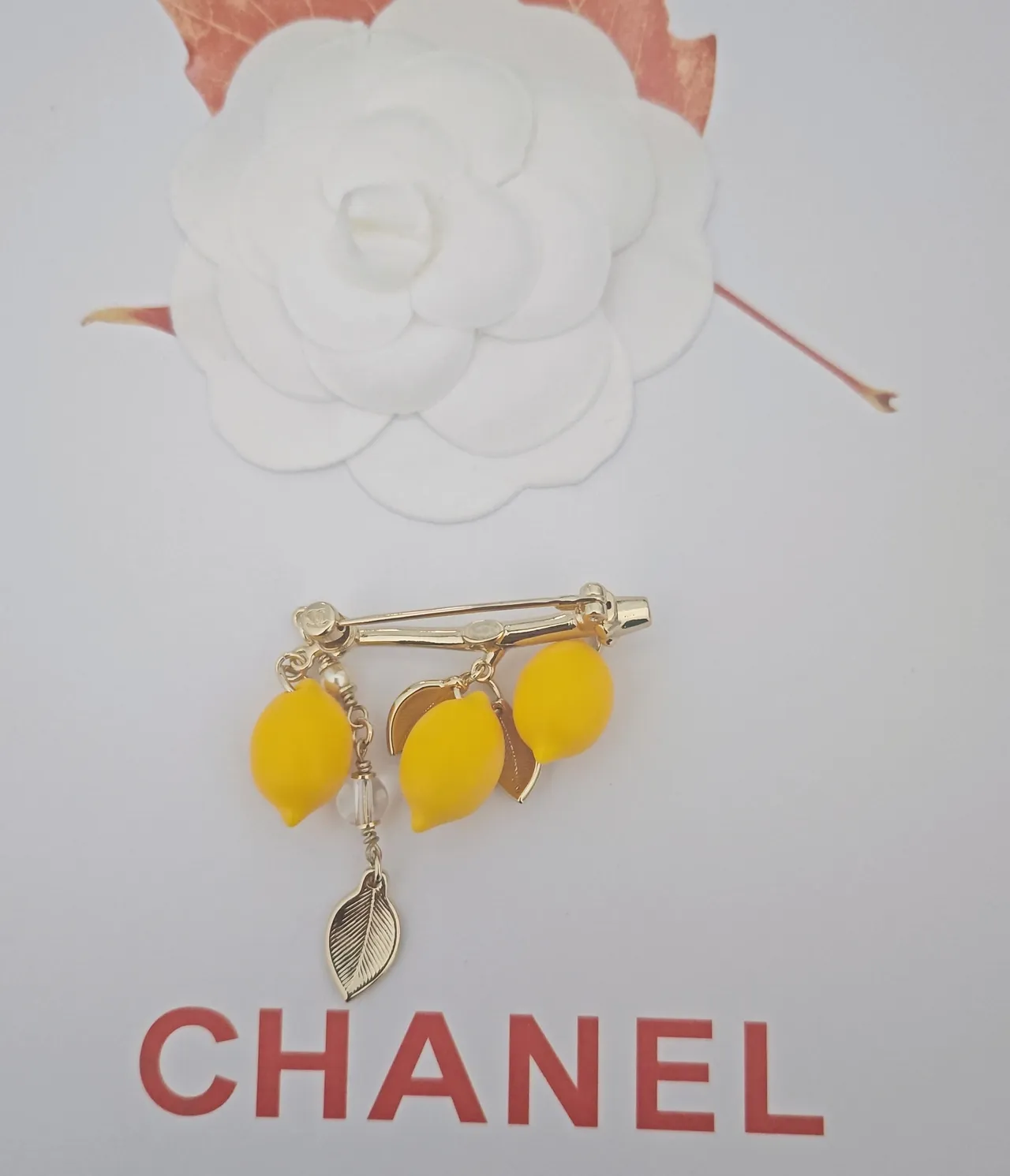 Chanel Yellow Silver Lemon-Shaped Charms Interlocking CC Logo Brooch 3