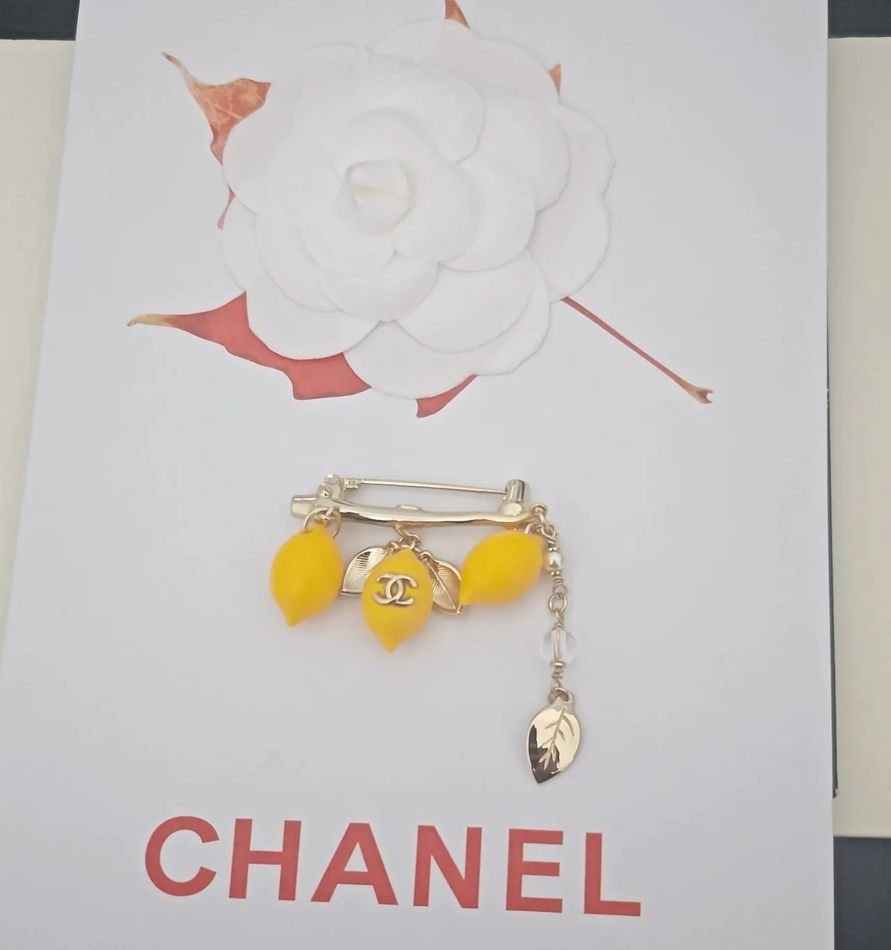 Chanel Yellow Silver Lemon-Shaped Charms Interlocking CC Logo Brooch 4