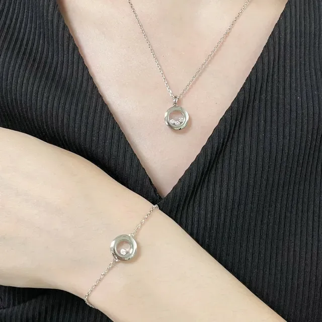 Chopard Happy Diamonds Gold Silver Circular Locket Pendant Floating Necklace 8