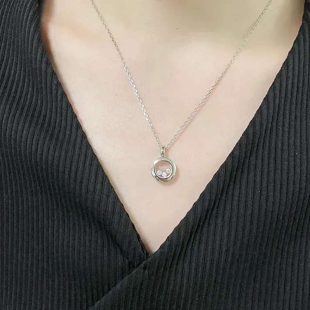 Chopard Happy Diamonds Gold Silver Circular Locket Pendant Floating Necklace 9
