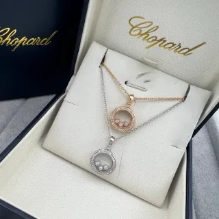 Chopard Happy Diamonds Gold Silver Rotating Disc Pendant Pavé Crystal Bezel Necklace