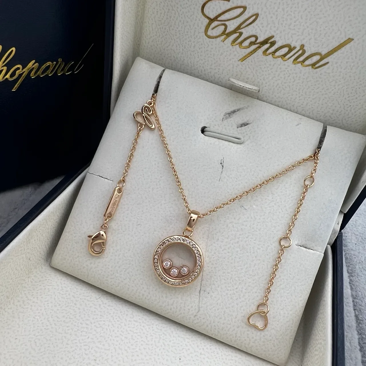 Chopard Happy Diamonds Gold Silver Rotating Disc Pendant Pavé Crystal Bezel Necklace 4