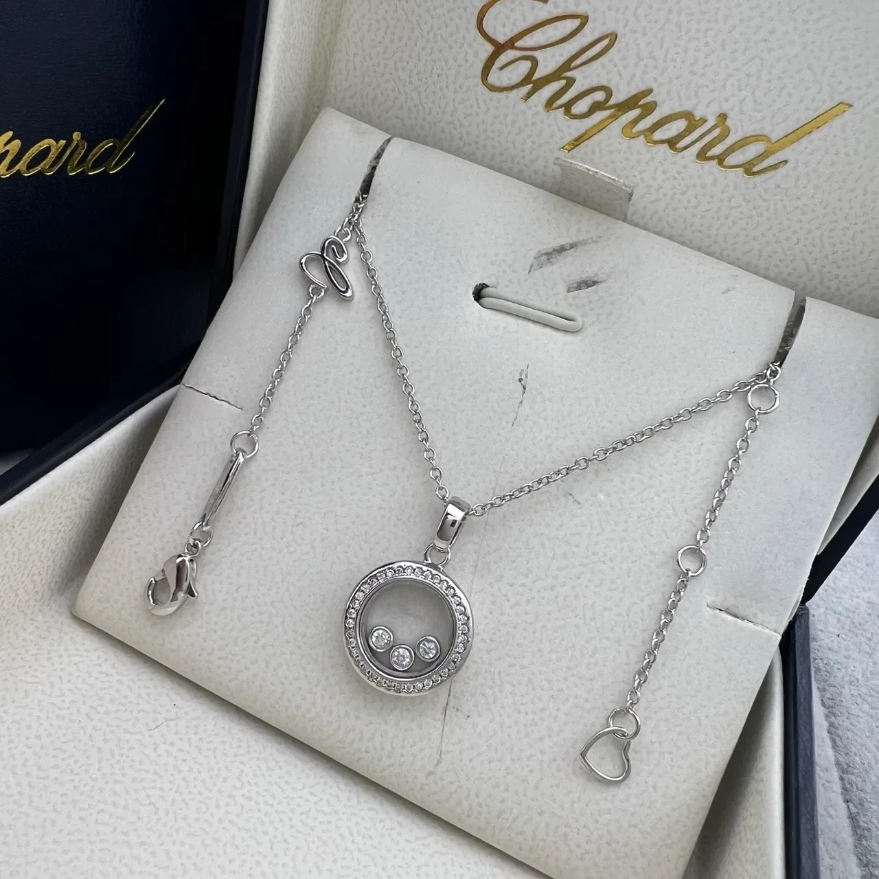 Chopard Happy Diamonds Gold Silver Rotating Disc Pendant Pavé Crystal Bezel Necklace 5