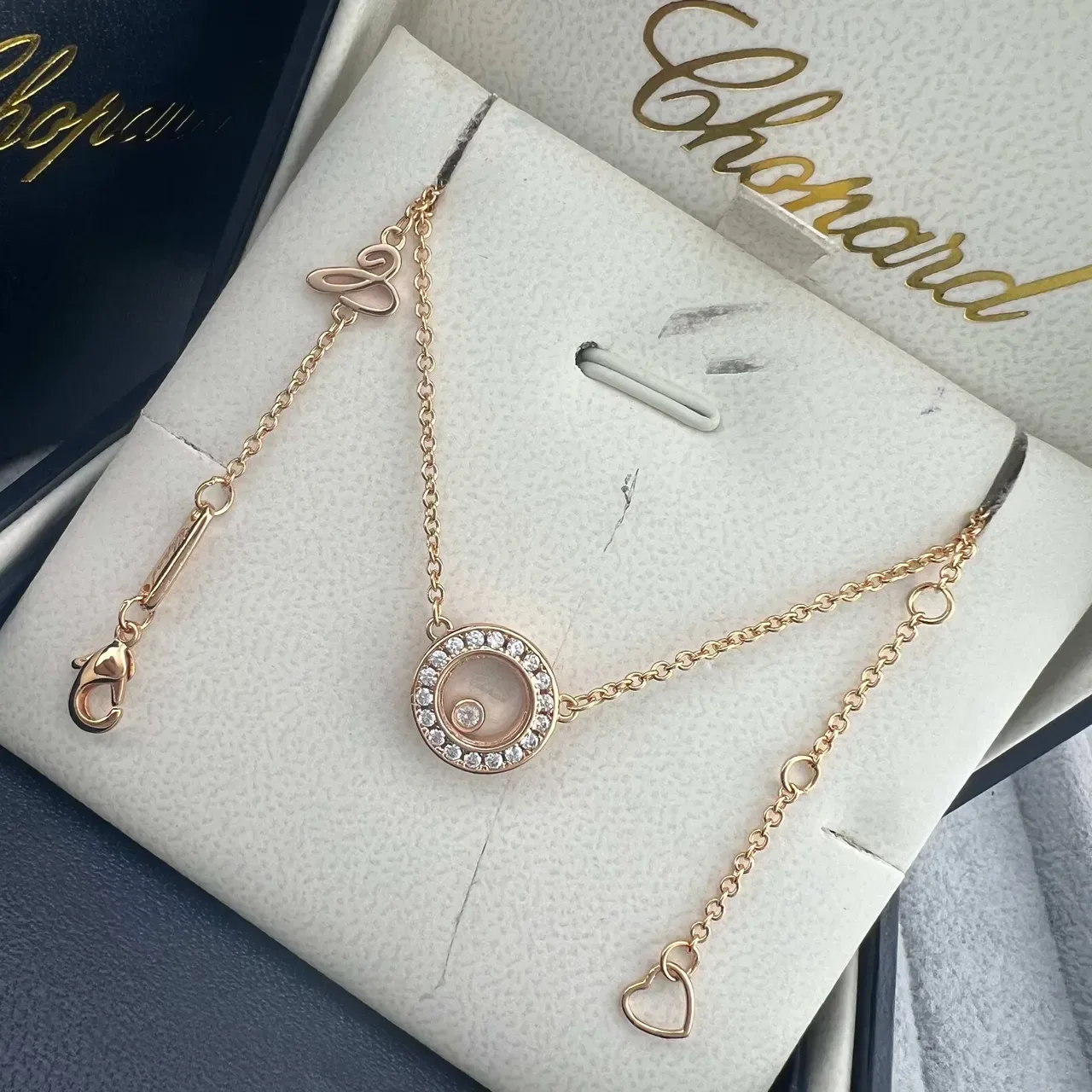 Chopard Happy Diamonds Collier or et argent avec disque rotatif et halo de diamants pavé 5