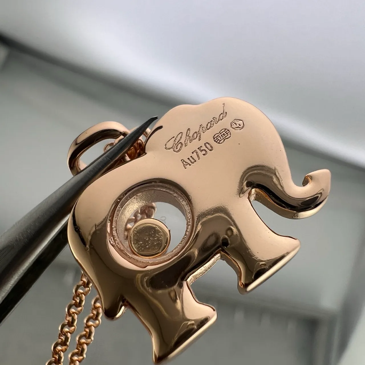 Chopard Happy Elephant Silver Gold Silhouette Floating Diamond Element Necklace 4