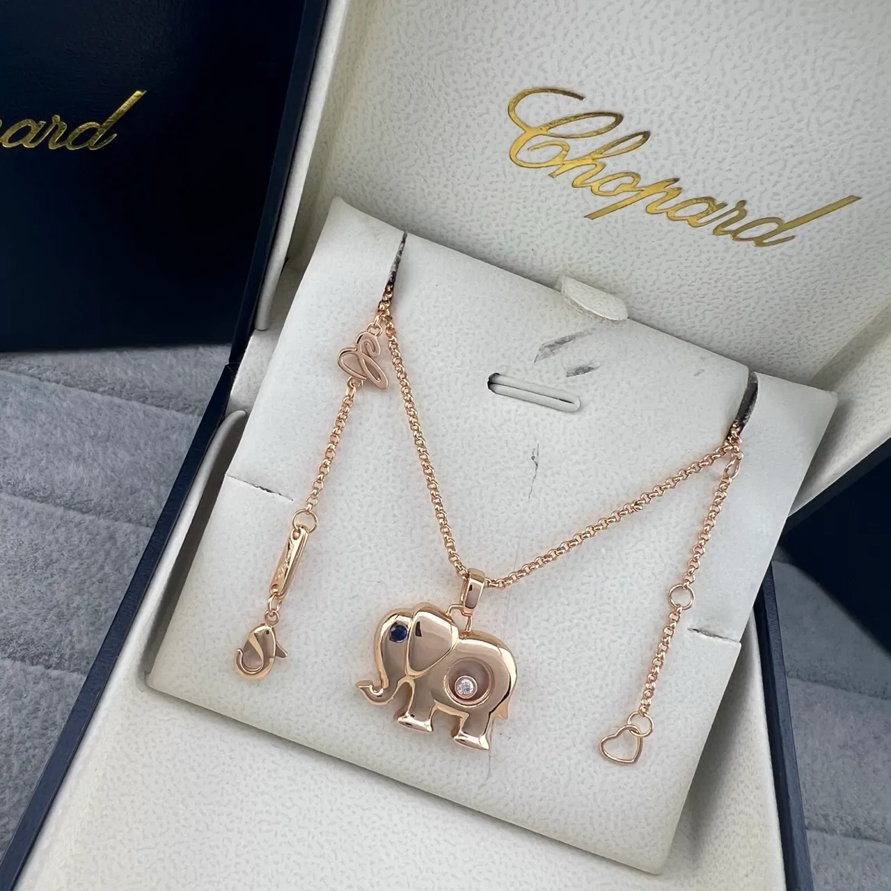 Chopard Happy Elephant Silver Gold Silhouette Floating Diamond Element Necklace 5