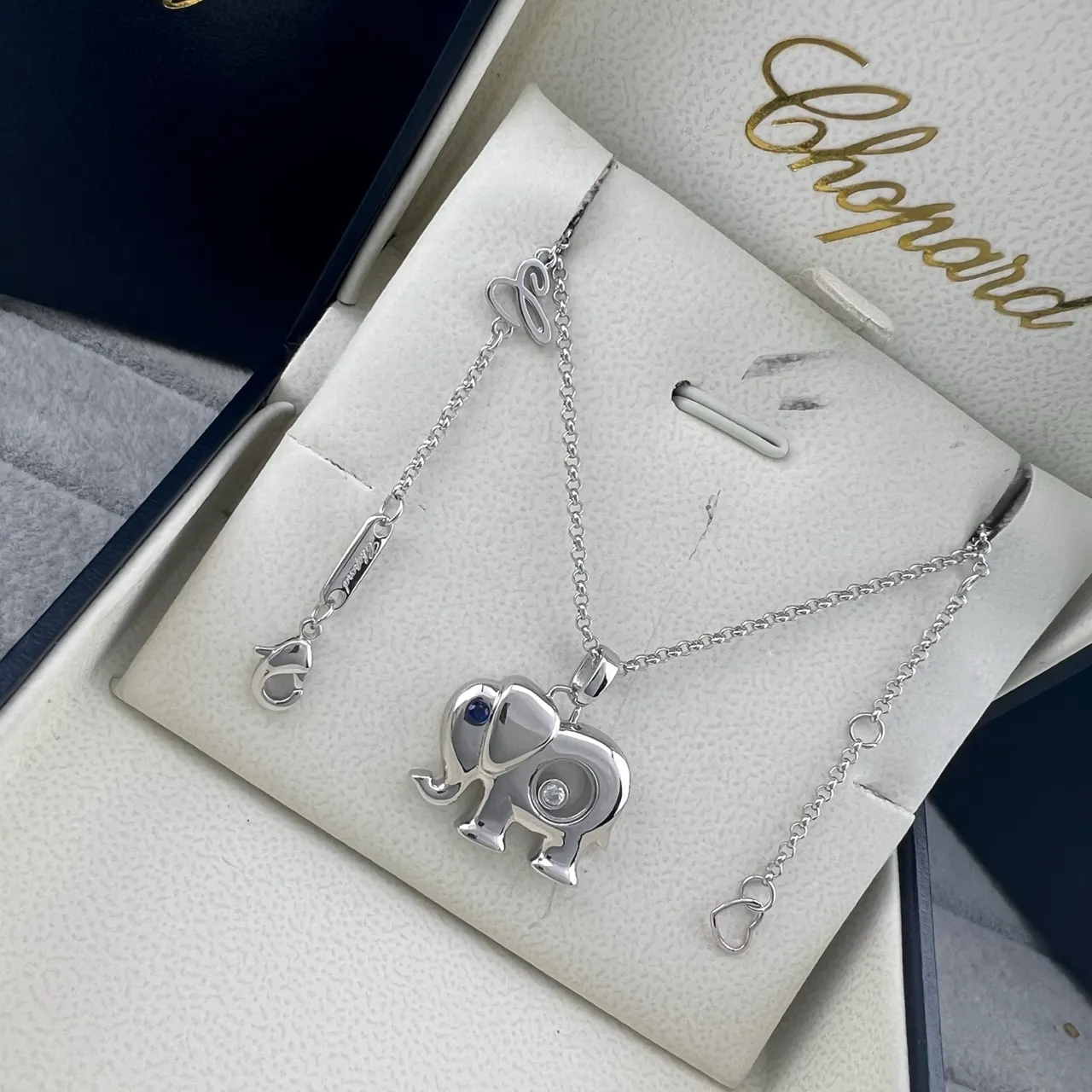 Chopard Happy Elephant Silver Gold Silhouette Floating Diamond Element Necklace 6