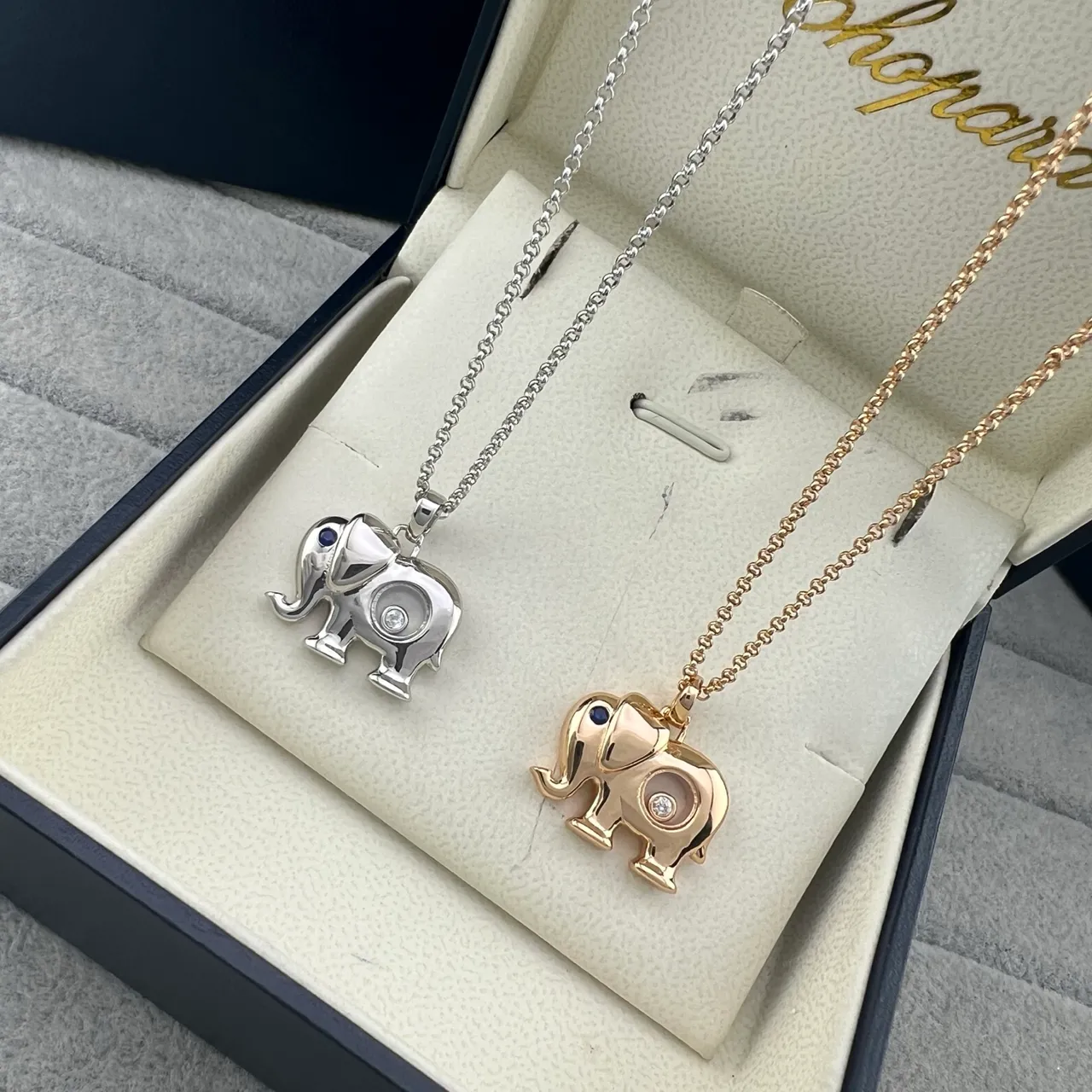 Chopard Happy Elephant Silver Gold Silhouette Floating Diamond Element Necklace 7