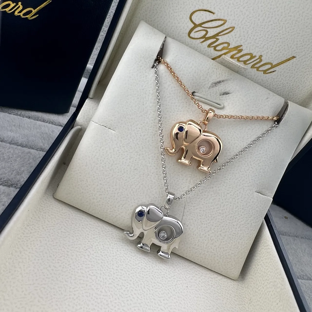 Chopard Happy Elephant Silver Gold Silhouette Floating Diamond Element Necklace 8