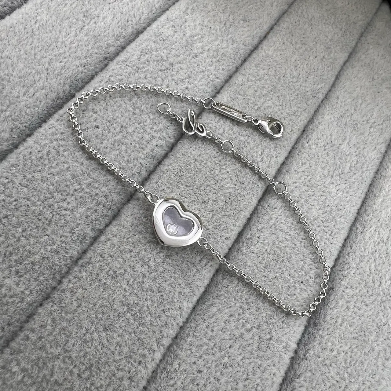 Chopard Happy Hearts Or et Argent Cœur Ajouré Pendentif Diamants Flottants Bracelet 4