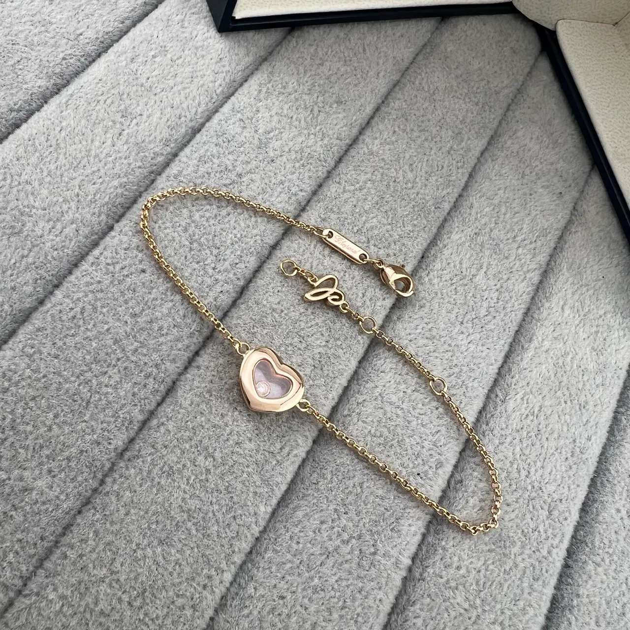 Chopard Happy Hearts Or et Argent Cœur Ajouré Pendentif Diamants Flottants Bracelet 6