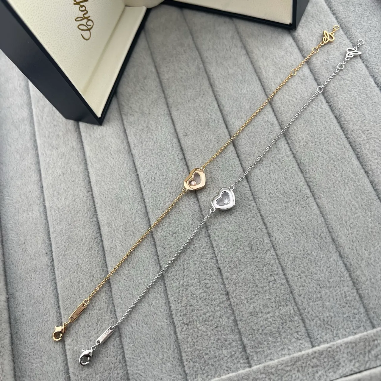 Chopard Happy Hearts Or et Argent Cœur Ajouré Pendentif Diamants Flottants Bracelet 5