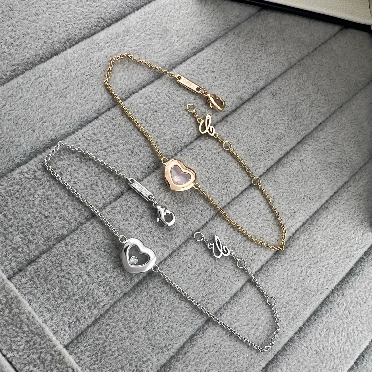 Chopard Happy Hearts Or et Argent Cœur Ajouré Pendentif Diamants Flottants Bracelet 7