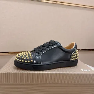 Christian Louboutin Black Gold Studded Leather Lifestyle Sneakers