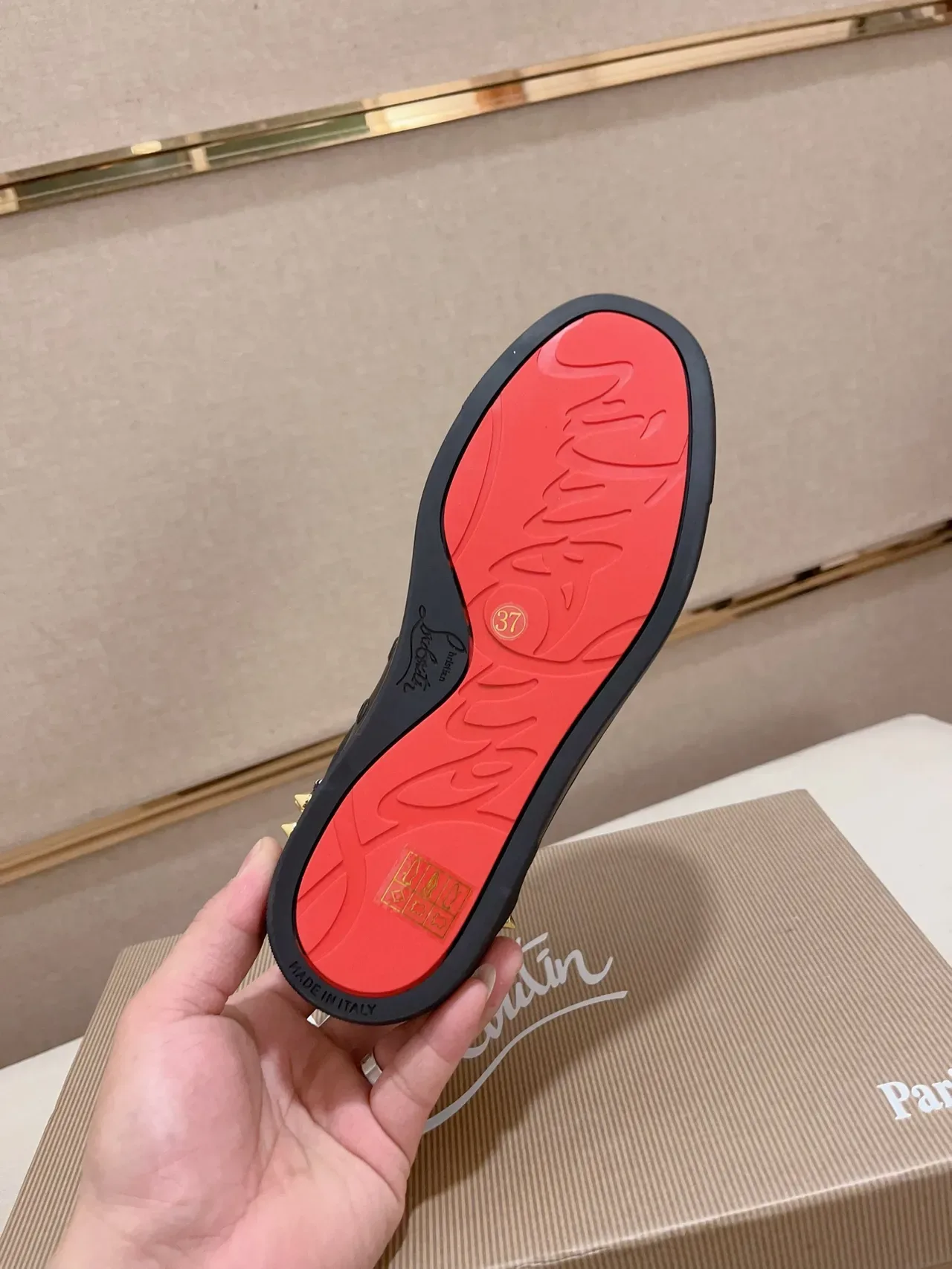 Christian Louboutin Black Gold Studded Leather Lifestyle Sneakers 2