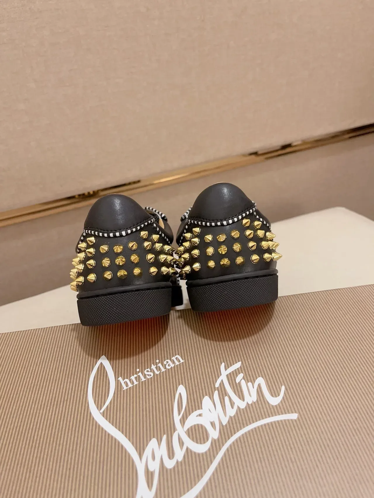 Christian Louboutin Black Gold Studded Leather Lifestyle Sneakers 3