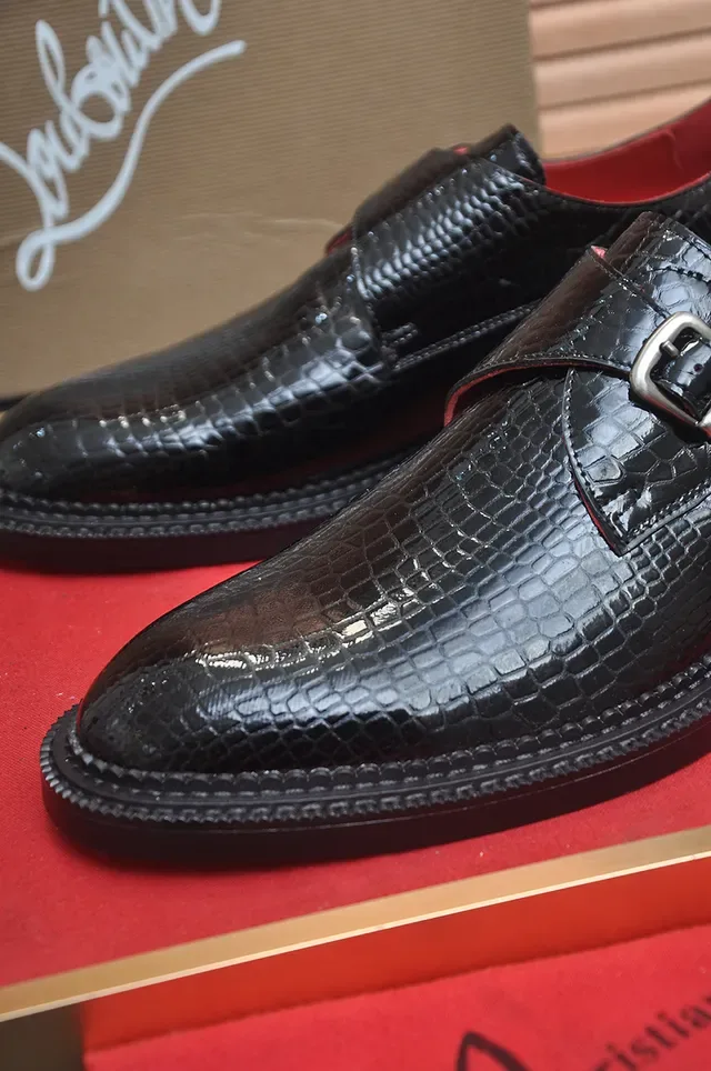 Christian Louboutin Black Red Crocodile-Embossed Leather Single Strap Monk Shoes 2