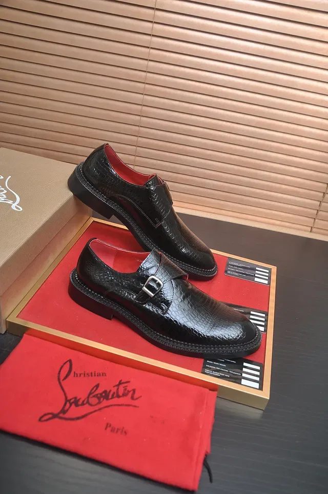Christian Louboutin Black Red Crocodile-Embossed Leather Single Strap Monk Shoes 4