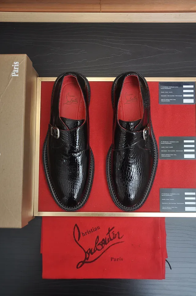Christian Louboutin Black Red Crocodile-Embossed Leather Single Strap Monk Shoes 5