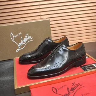 Christian Louboutin Black Red Glossy Patent Leather Full Perforations Brogue