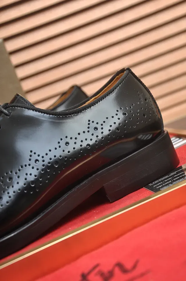 Christian Louboutin Black Red Glossy Patent Leather Full Perforations Brogue 2