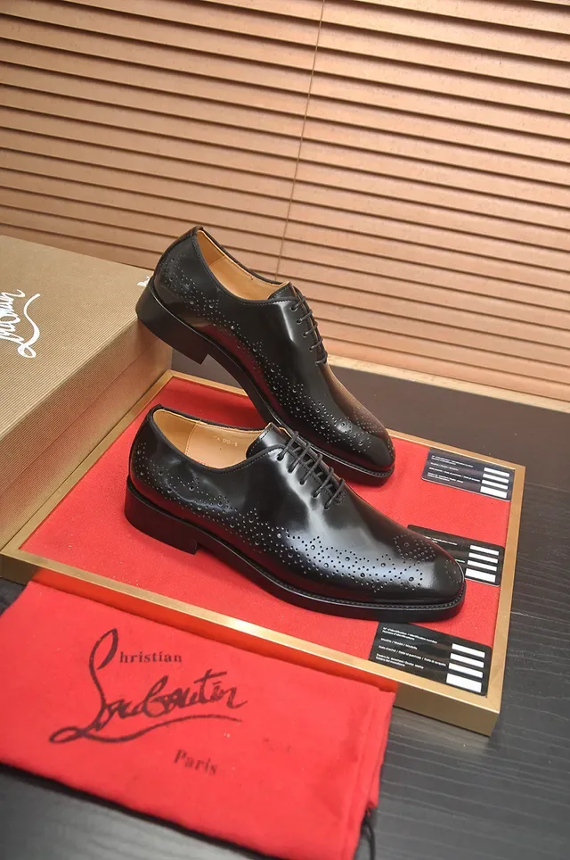 Christian Louboutin Black Red Glossy Patent Leather Full Perforations Brogue 4