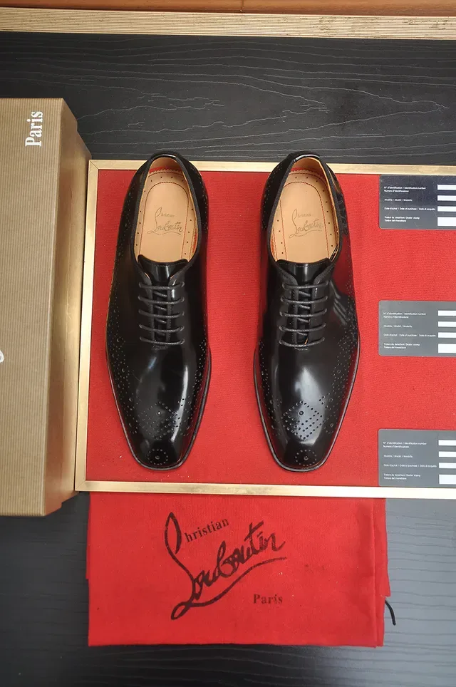 Christian Louboutin Black Red Glossy Patent Leather Full Perforations Brogue 5