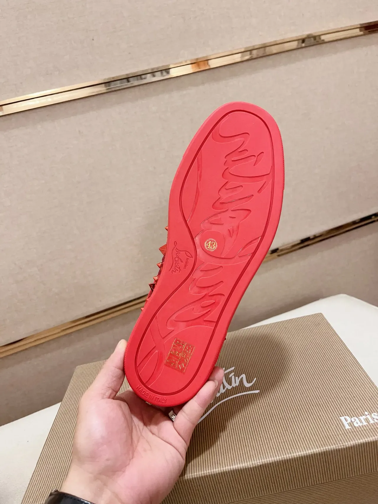 Christian Louboutin Spiked Crystal-Embellished Red Sneaker 3