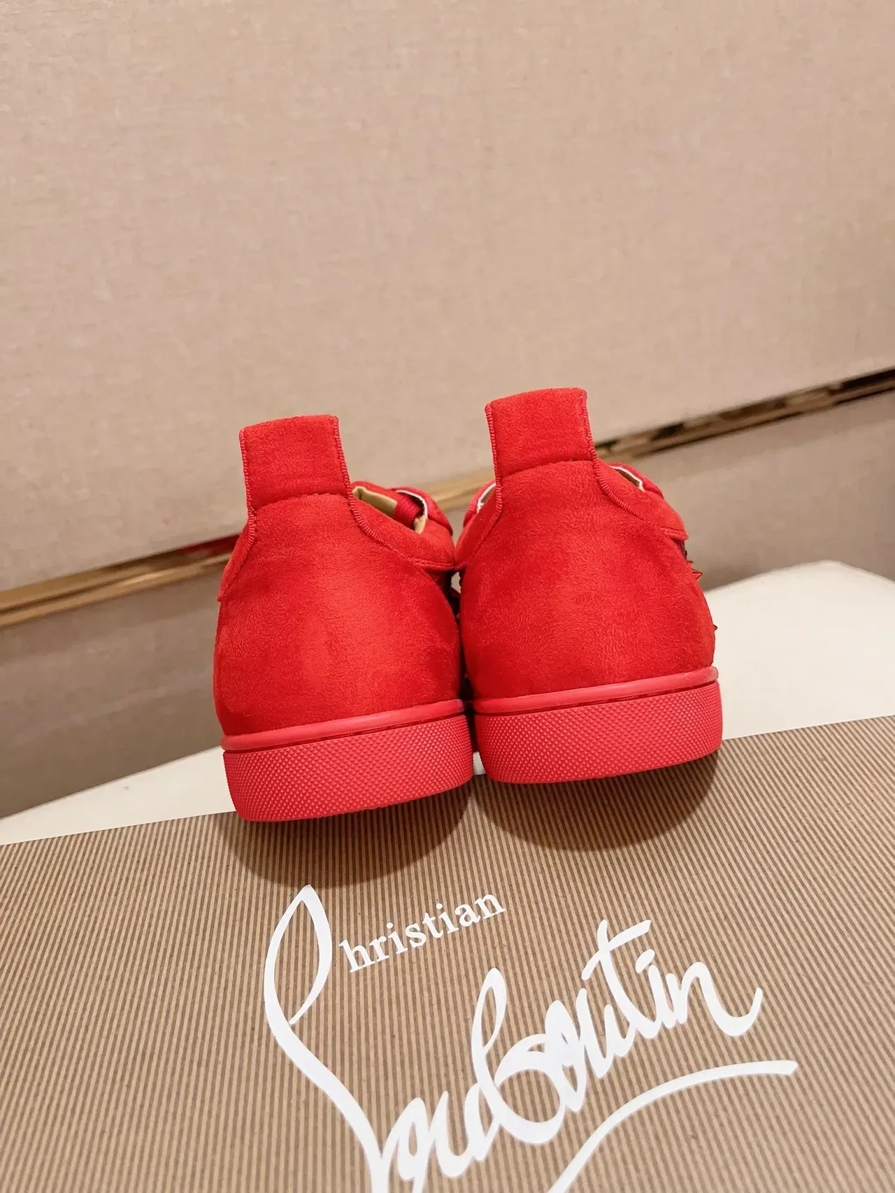 Christian Louboutin Spiked Crystal-Embellished Red Sneaker 4
