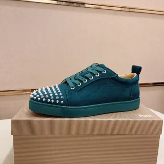 Christian Louboutin Spiked Toe Sneaker Blue Silver Teal Suede Cap Lifestyle Sneakers
