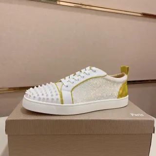 Christian Louboutin White Gold Spiked Toe Glitter Panel Lifestyle Sneakers