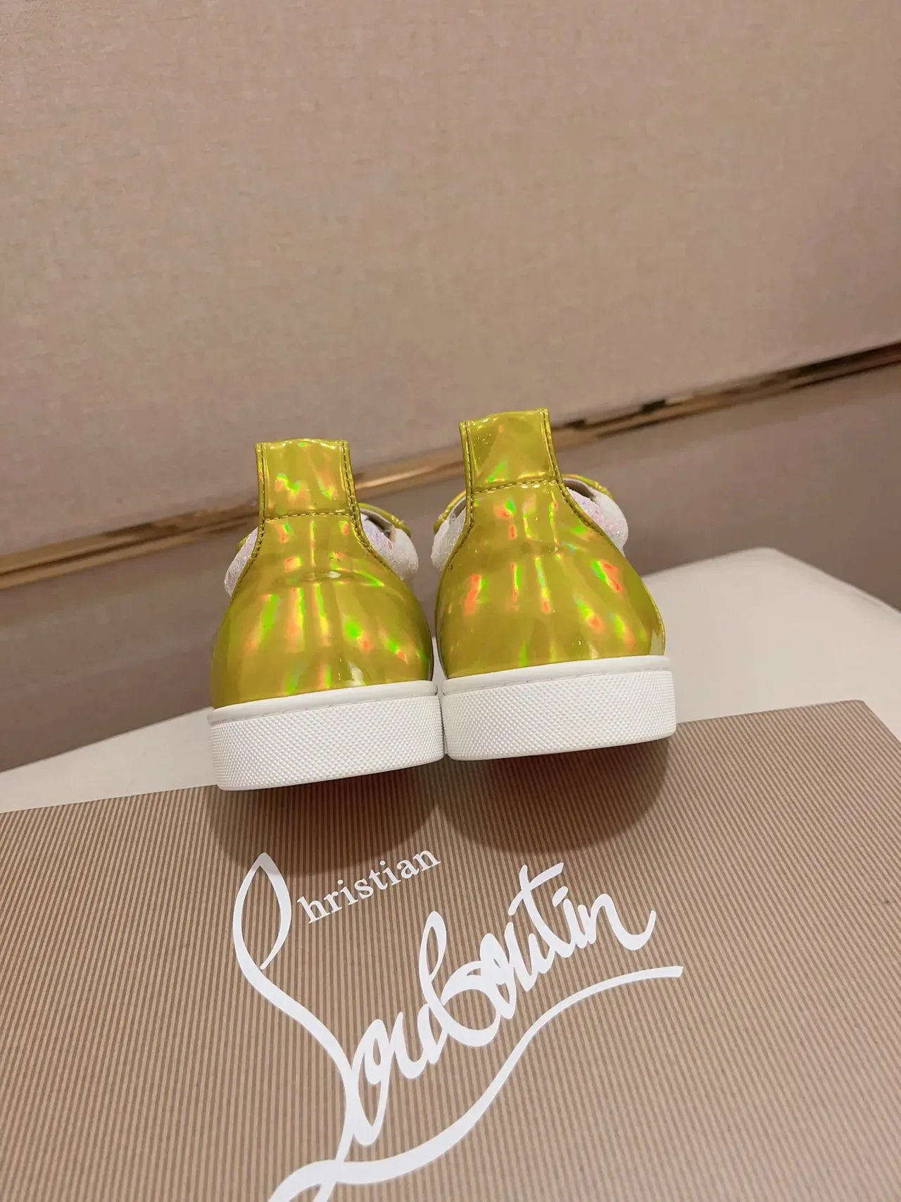 Christian Louboutin White Gold Spiked Toe Glitter Panel Lifestyle Sneakers 3