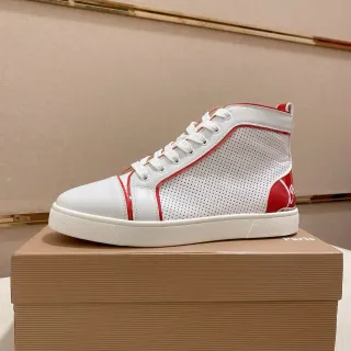 Christian Louboutin White Red High-Top Perforated Leather Lifestyle Sneakers