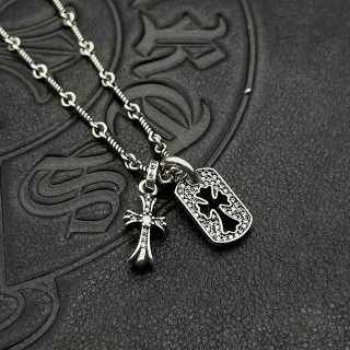 Chrome Hearts Cross and Dog Tag Pavé Necklace