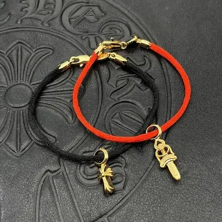 Chrome Hearts Cross and Sword Cord Bracelet Red Black Braided Gold-Tone Hardware Bracelet