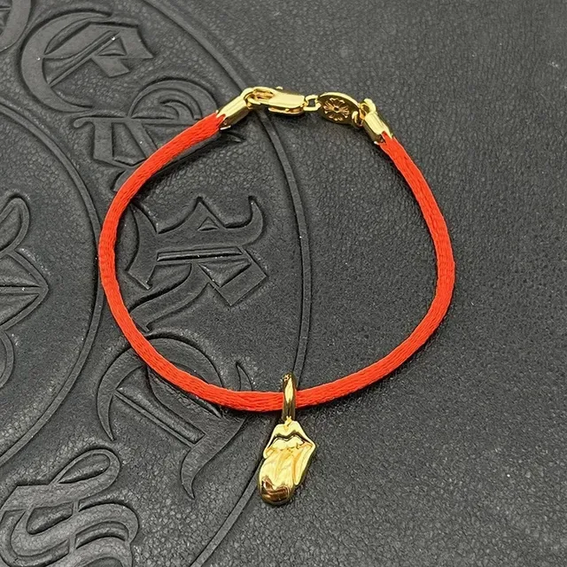 Chrome Hearts Cross and Sword Cord Bracelet Roja Negra Trenzada Hardware Dorado 7